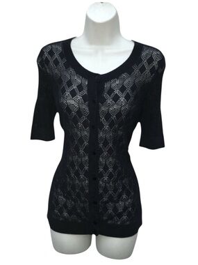 Talbots Navy Blue Short Sleeve Diamond Knit Cardigan Sweater - Women’s SP